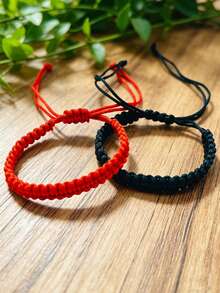 2条可调节男女通用编织手链，百搭日常佩戴，适合生日、派对、情人节礼物 - 彩色 - 查看 1