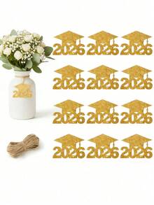 1/24pcs 2026 Graduation Party Decorations - Glitter Graduation Cap Tags, Colorful Paper Vase Centerpieces, Paper Material, Suitable For Graduation Centerpiece Decor, Graduation Party Decorations - Multicolor - View 3