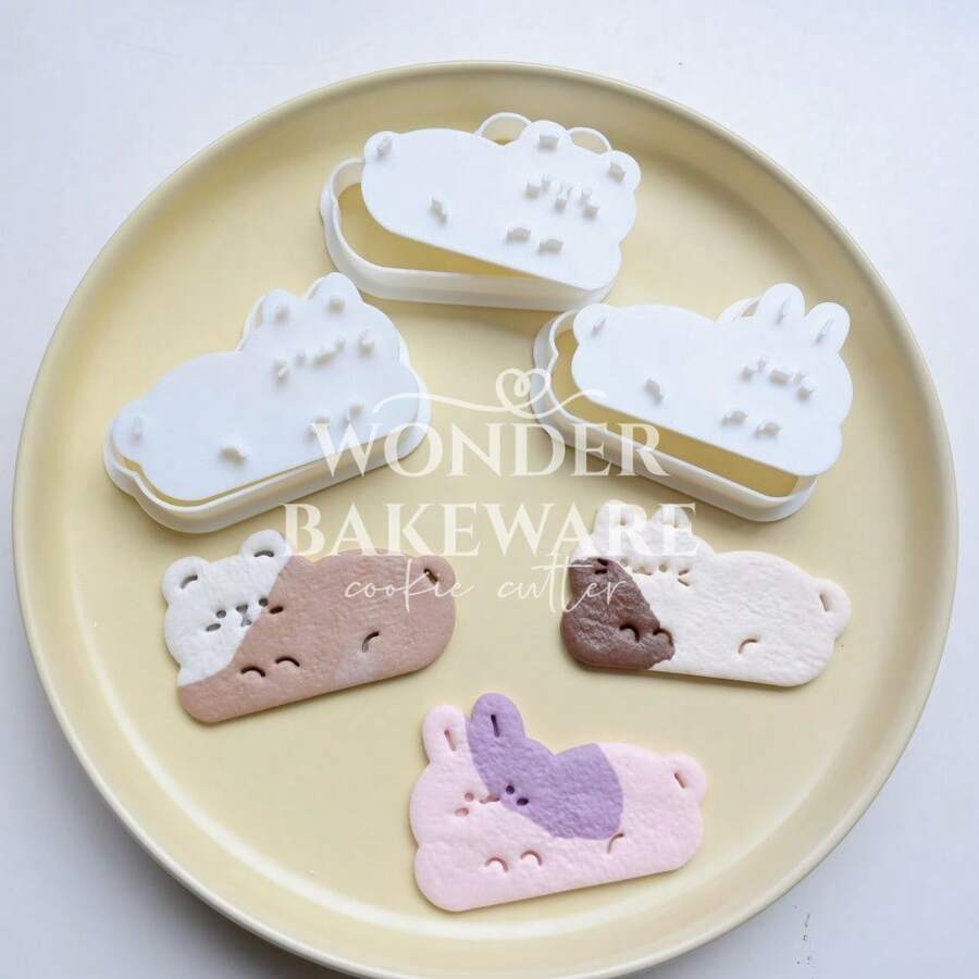 Cartoon Animals Cookie Cutter Animal Cute Cat Rabbit Bear Biscuit Stamp Embossing Tools Cake Decoration Biscuit Mold - White - View 1