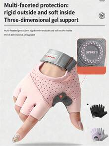 Ueasy 2pcs Women's Non-Slip Half-Finger Fitness Gloves, Breathable Micro-Pore Material & Gel Palm Padding, Adjustable Hook & Loop Wrist Strap, Multi-Function Gloves Suitable For Weightlifting, Cycling, Pull-Up Training - Multicolor - View 4