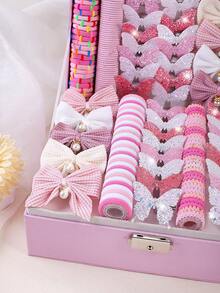 181pcs Pink Ombre Dreamy Princess Style Hair Accessories Set For Girls, Spring & Summer, Includes Shiny Butterfly Hair Clips, Pearl Bow Hair Clips, Camellia Hair Clips, High Elastic Non-Damaging Hair Ties, Suitable For Daily, Outing, Party To Create Elegant Hairstyles - Multicolor - View 3