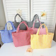 Women's Tote Bag - Plaid Series, Fresh And Portable Lunch Bag, Large Capacity Shopping Bag, Simple And Stylish Handbag For Moms And Students, Casual Bag For Strolls, Shoulder Bag, Versatile Daily Item, Suitable For Commuting To Work And School, Shopping And Strolling - 紅色網格 - 查看 9