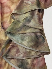 Vestido largo con tirantes finos, estampado mariposa vintage degradado, pliegues con volantes y falda asimétrica con abertura, ideal para San Valentín, fiestas, cócteles y eventos de verano - Multicolor 3 - Ver 5