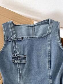 Women's Denim Dress, Square Neck Sleeveless Fitted A-Line Dress, Blue Summer Dresses For Women Summer Outfits For Women Concert Outfit Women  Ibiza Outfits Graduation Dress  Casual Dresses For Woman Cruise Outfits Women, Vintage - 中等水洗 - 查看 5