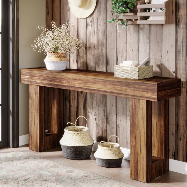 Tribesigns 63" Long Console Table, Farmhouse Wooden Narrow Sofa Table Behind The Couch, Narrow Entryway Table For Entrance, Hallway, Living Room, Rustic Brown