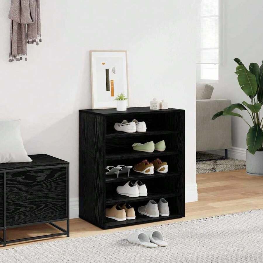 Cabinet à chaussures avec étagère Chêne noir 60 x 35 x 70 cm - Noir - Voir 1