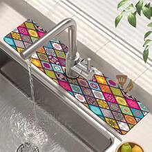 1 pieza Alfombrilla para grifo con estampado bohemio, de poliéster duradero, de secado rápido, fácil de limpiar, adecuada para cocina y baño, fácil instalación, decoración diaria, regalo, alfombrilla de baño, alfombrilla de grifo duradera, accesorio de grifo - Multicolor - Ver 6