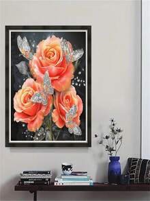 1 Set Diamond Art Kit, Floral Pattern, 5D Diamond Painting Set, Gift Diamond Art Embroidery Mosaic, Suitable For Adult Beginners Stress Relief Handcraft Diamond, Round Full Diamond Diamond Art Set, Dot Diamond DIY, Birthday Gift, Ideal For Home Decor And Wall Decoration - round diamond - View 4