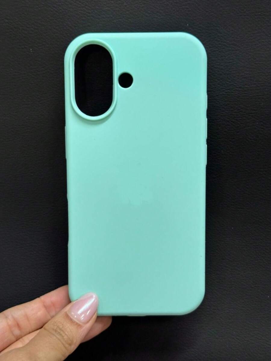 Premium Velvety Silicone Phone Case IP17 Open Camera Protective Case With Apple Logo - Turquoise - View 1