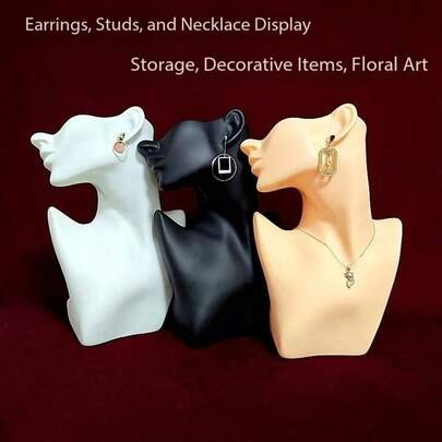 1pc Solid Color PVC Half Face Mannequin Head Jewelry Display Prop, Earring Necklace Holder Stand