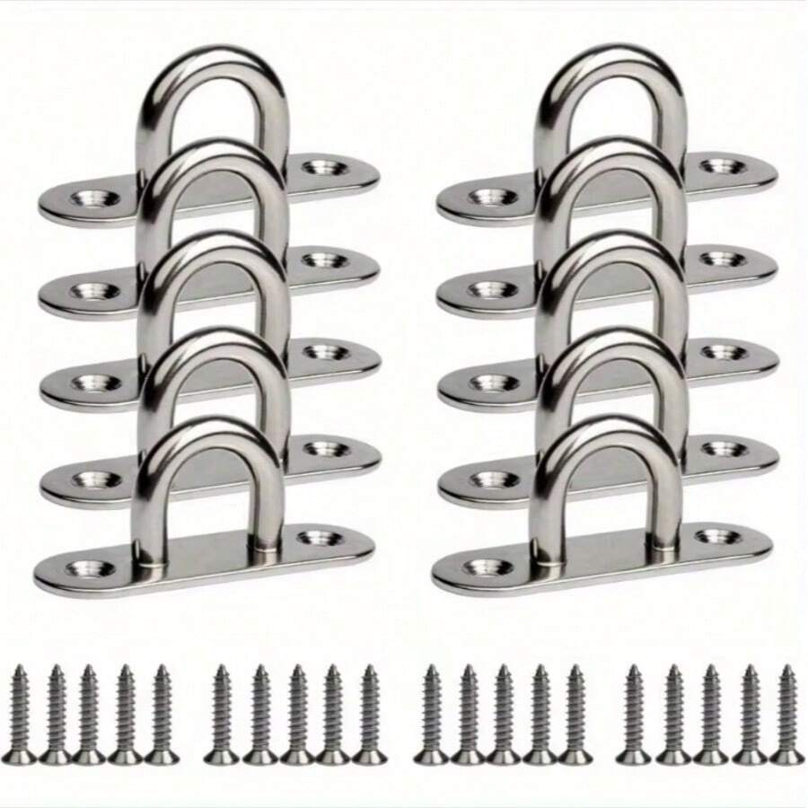 Set Of 10 Stainless Steel Screw Hooks, M5 Padded Eyelid With Loops For Marine Outfitting, Heavy Duty Ceiling And Wall Hangings. - Pack Of 10 - View 1