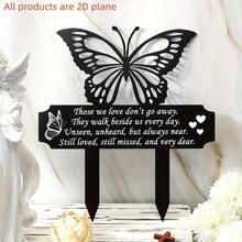 Letrero de tumba conmemorativo de mariposa plana 2D, decoración de jardín plana 2D de acrílico con cita inspiradora, marcador de cementerio clásico para exteriores, sin electricidad requerida, diseño en forma de corazón adecuado para Pascua, alas exquisitas - C - Ver 4