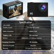 1080P HD Action Camera, 2-Inch LCD Screen, 140° Wide Angle, Digital Image Stabilization, Rechargeable Battery, Suitable For Bicycle And Helmet Mounts, For Cycling, Vlogging And Outdoor Video Recording (MP4 Format) - 查看 4
