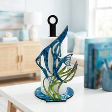 1件裝木製熱帶魚造型餐巾紙架，辦公桌裝飾，海洋主題藍綠色天使魚圖案裝飾，廚房檯面收納架，海灘度假風家居裝飾雕塑支架 - 彩色 - 查看 8