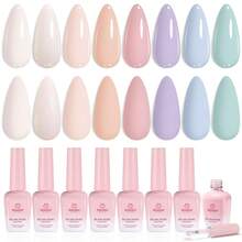 8 Colors Neutral Nude Glitter Gel Polish Set, Beetles Soft Manifest Soak Off UV LED Nail Gel, Pink Green Tone Long Lasting Nail Art, Home Salon Spring Manicure Gifts For Women - 8 Colors Neutral Nude - 查看 9