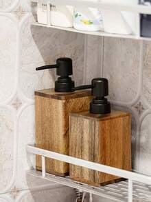 1pc Walnut Wood Refillable Bottle, Wooden Pump Lotion Bottle, Shower Gel Shampoo Storage Bottle, Empty Liquid Soap Dispenser - A - View 7