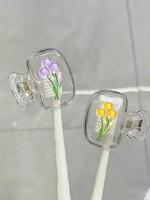 2 Giá đỡ bàn chải đánh răng hình hoa tulip dẹt - Thiết kế dễ thương, tiện dụng khi đi du lịch và ở nhà, có nắp trong suốt, nhỏ gọn và di động, bảo vệ đầu bàn chải, thoát nước và thông gió kép, phù hợp cho gia đình, ký túc xá và du lịch | Giá đựng đầu bàn chải đánh răng đáng yêu, thích hợp để cất giữ trong phòng tắm, sử dụng ở nhà và ký túc xá. - Nhiều màu - Xem 2
