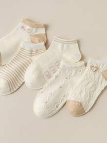 5 đôi tất cổ ngắn bằng cotton in hình gấu dễ thương dành cho nữ, mỏng nhẹ và thoáng khí, thích hợp cho mùa xuân và mùa hè. - Nhiều màu - Xem 3