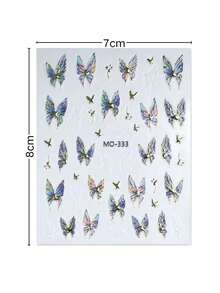 1 Sheet Holographic Aurora Butterfly Nail Stickers! Self-Luminous Iridescent Luster, Gilded Lines Outline Graceful Butterflies, Decorated With Sparkling Star Elements, Easily Create A Delicate And Luxurious Manicure Atmosphere, Even Beginners Can Achieve A Refined Look, Unlock The Ethereal Shattered Fairy Aesthetic! - Multicolor - View 7