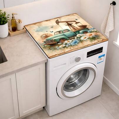 1 tấm lót chống bụi máy giặt in hình xe tải cổ điển, đế cao su mềm, phụ kiện phòng giặt, tấm bảo vệ mặt trên máy giặt, thấm hút và khô nhanh, tấm che bụi tủ lạnh, tấm thấm hút mặt bàn máy pha cà phê, tấm thoát nước bằng đất tảo cát, tấm che bụi máy giặt và máy sấy hiện đại cho phòng giặt và nhà bếp, trang trí nhà cửa, trang trí nhà bếp và phòng ăn.