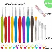 44pcs Ergonomic Crochet Hook Set, Includes 2-10mm Soft Rubber Handle Hooks, Knitting Stitch Markers, Knitting Needles, Measuring Tape, Comfortable Knitting DIY Tools - AND Style - View 12