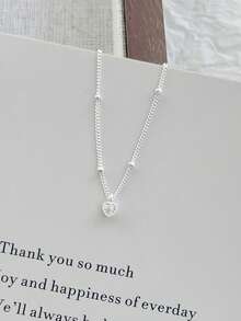 1 pieza Collar con colgante de corazón mini de plata de ley S925, diseño minimalista coreano lindo y fresco, cadena delicada para la clavícula, de moda y versátil, adecuado como regalo conmemorativo de amistad y familia - amar - Ver 3