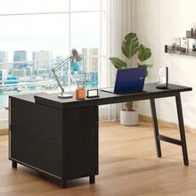 150 X 100 X 76 Cm L-Shaped Desk With Three Drawers, Two Open Storage Compartments, Tubular Steel Legs, Spacious Tabletop, Black And White. - Black - View 6