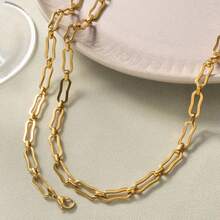 2pcs 18K Gold Plated Paperclip Necklace Bracelet Jewelry Set, Stainless Steel Non Tarnish Chain - Gold - View 4