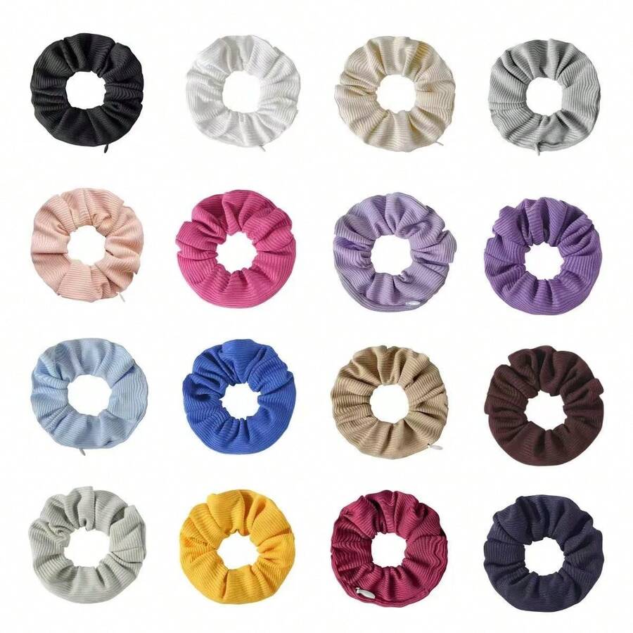 高品质编织发圈，带隐藏式拉链口袋，柔软弹力发绳，可作手链、钥匙扣、钱包等收纳工具 - 彩色 - 查看 1