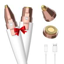Eyebrow & Facial Hair Removal For Women, 2 In 1 Rechargeable Eyebrow Trimmer & Face Shaver, Painless Electric Facial Eye Brow Razors Epilator With Built-In LED Light -Perfect For Face, Lips & Body - White - View 3