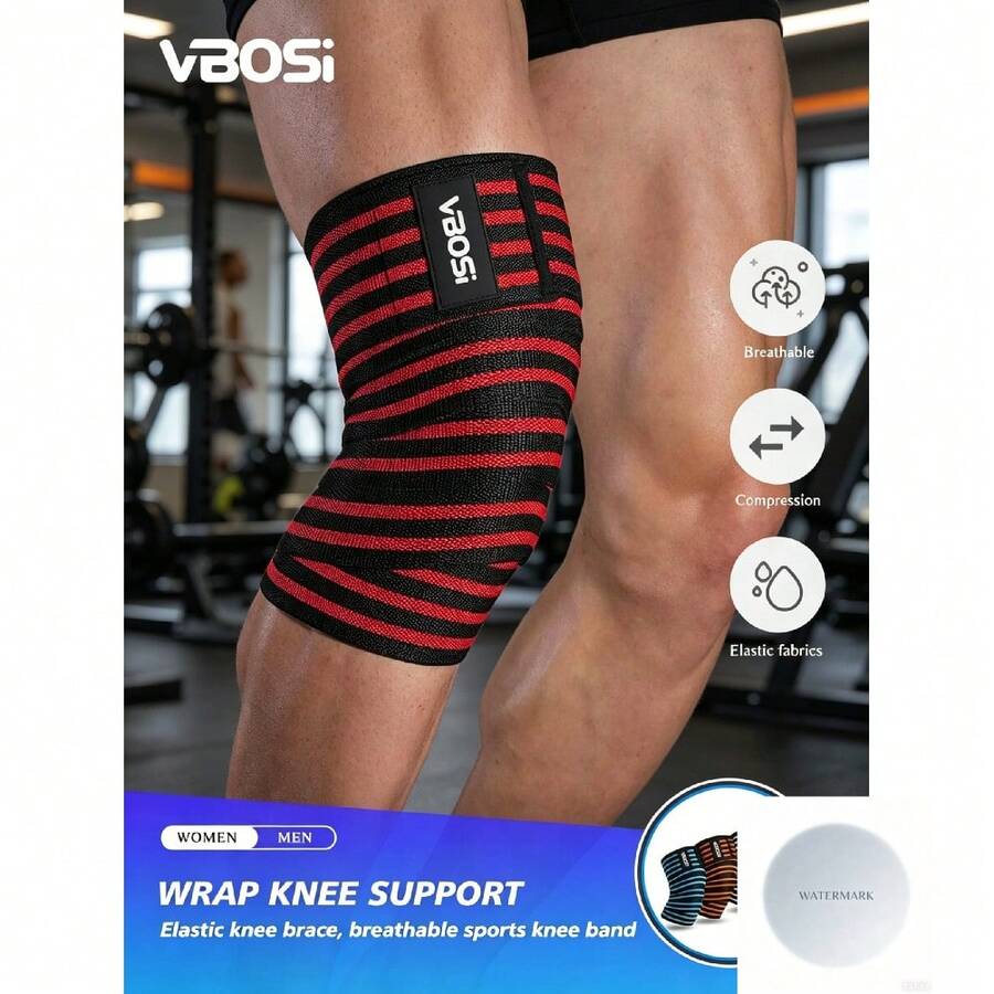 VBOSI 1pc Adjustable Compression Knee Sleeve, Unisex, Suitable For Squats, Weightlifting And Other Fitness Activities, Sports Knee Support, Gym Knee Pad OSTG - Black and White - View 1