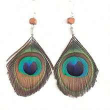 1pair Bohemian Style Peacock Feather Earrings, Exaggerated Vintage Handmade Ear Jewelry - Bạc - Xem 6