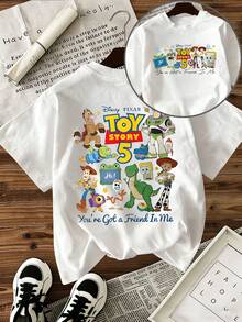 Disney "Toy Story 5" Themed Cartoon Print, Casual Short-Sleeved T-Shirt, Fashionable And Comfortable For Spring And Summer Wear, Perfect As A Festive Gift. - trắng - Xem 1