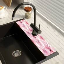 1pc Watercolor Floral Pattern Faucet Mat, Durable Polyester, Quick Dry, Easy Clean, Suitable For Kitchen And Bathroom, Easy Installation, Daily Decor, Gift, Bathroom Mat, Durable Faucet Mat, Faucet Accessory - Multicolor - View 7