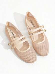 New Women Flat Ballet Mesh Shoes, Black And Beige, Round Toe, Solid Color Breathable Casual Flat Shoes, Fashionable And Comfortable - 綠色 - 查看 11