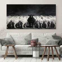 Plano 2D, 1 pieza de pared de Aries - Oveja negra retro adecuada para el hogar, decoración colgante con marco de madera clásico moderno, panel con gancho para sala de estar, dormitorio, oficina - Regalo con temática de Aries para Navidad, decoración, plano 2D - Enmarcado - Ver 2