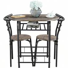 Costoffs 3 Piece Dining Table Set Modern Kitchen Table Set Space Saving Table And 2 Chairs Set With Steel Legs/Storage Rack For Kitchens/Balconies/Bedrooms/Apartments/Cafés, Natural/Drift Brown/White - White - View 11