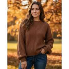 Women's Knitted Sweater - tabaco marrón - Ver 1