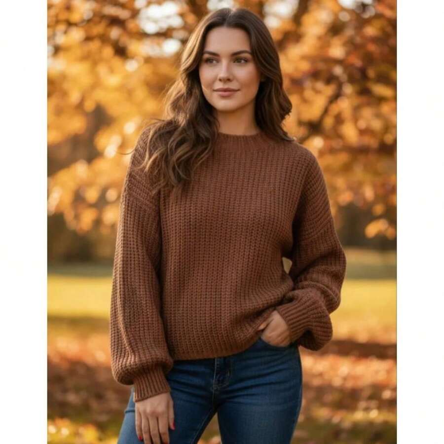 Women's Knitted Sweater - tabaco marrón - Ver 1