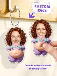Personalized Acrylic Photo Keychain, Soft Belly Pressure Relief Toy, Customized Photo Keyring For Friends And Family, Everyday Bag Accessory - Abdomen - View 16