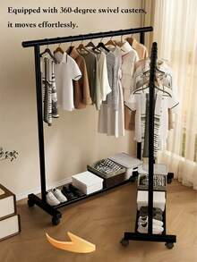 1 Wheeled Clothes Drying Rack, 25mm Thickened Steel Pipe, Extended Crossbar, Stable Load-Bearing Capacity; Designed With Pulleys At The Bottom For Easy Movement; Double-Layer Structure With Large Storage Capacity, Suitable For Various Scenarios Such As Bedrooms And Dormitories, A Universal Clothes Storage Rack And Freestanding Wardrobe - A - View 7