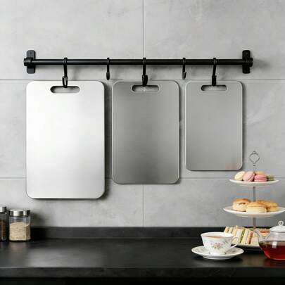 3 piezas de tablas de cortar de titanio puro, suministros esenciales de cocina, tablas de cortar de cocina de titanio puro 100%, nuevas tablas de cortar de doble cara, aptas para cortar carne, verduras y frutas, utensilios de cocina de alta calidad, duraderos y fáciles de limpiar, regalo ideal para personas mayores
