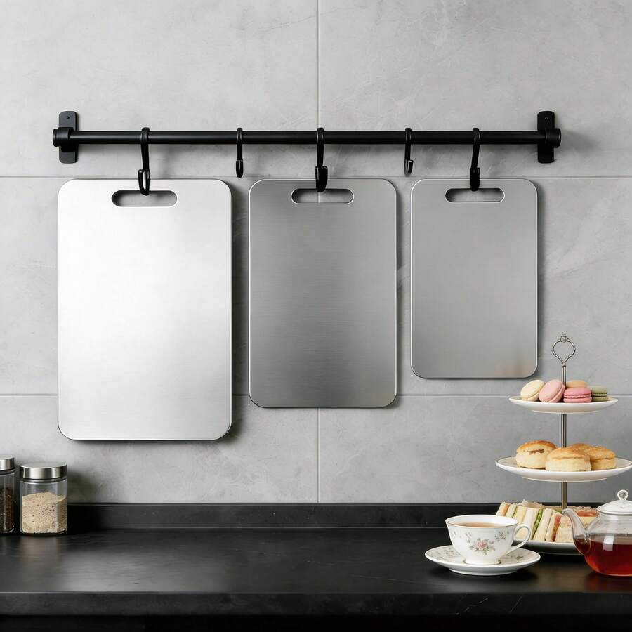 CINEYO Bộ 3 thớt hợp kim titan, phiên bản nâng cấp 2026, thớt làm từ 100% hợp kim titan nguyên chất, kích thước lớn/vừa/nhỏ, thớt kim loại bền chắc hai mặt, vật dụng thiết yếu cho nhà bếp.