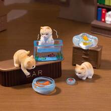 3pcs Mini Cute Cat & Fish Tank Decor Set, DIY Accessories, Miniature Ornaments, Micro Landscape Creative Playful Fishing Cat Doll House - Rectangle - View 7