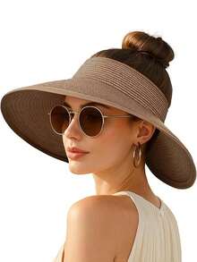 Foldable Straw Hat, Wide Brim Sun Protection Hat With Cute Bow Decor, Versatile Casual Bohemian Elegant Polyester Hat For Outdoor Beach, Spring/Summer - Straw Hat - View 8