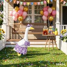 Porch Goose Summer Outfit Hawaiian Leopard Print Bikini And Hat Set For 23 Inch Lawn Goose Statue Clothes - A - View 3