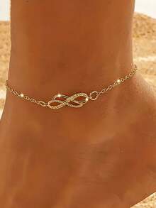 1pc Fashionable Double Layer Infinity Symbol Anklet, Summer Minimalist Style Ankle Chain, Suitable For Women's Daily And Beach Vacation Wear (Material Is Iron, Avoid Water Contact, Avoid Pulling Hard) - Golden Infinity Symbol - View 5
