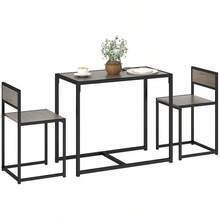 Dining Table And Chairs Set 2, Dining Room Sets, Rectangular Space Saving Table And 2 Chairs For Compact Kitchens, Steel Frame, Grey Wood-Effect - Grey - View 1