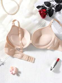 Women's Push-Up Bra Set - Front Knot Seamless Padded T-Shirt Bra Suitable For Small Bust - Apricot - View 2