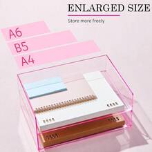 4 Tier Paper Organizer Letter Tray Pink Acrylic Desk File Organizer Heavy Duty Stackable Documents Letter Paper Holder Office Tray A4, Office Classroom Home File Pad Notebooks - Transparent Pink + 12.4 X 8.7 X 2.7 Inches - View 4